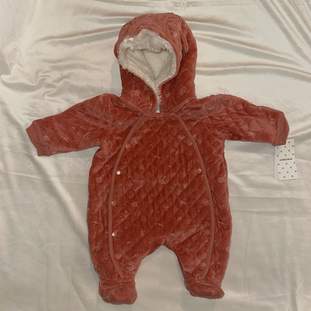 Baby Nordstrom Fur Lined Hooded Bunting Snowsuit  Newborn NB Pink Desert Dottie